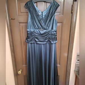 Patra Slate Blue Gown with Sheer Black Overlay